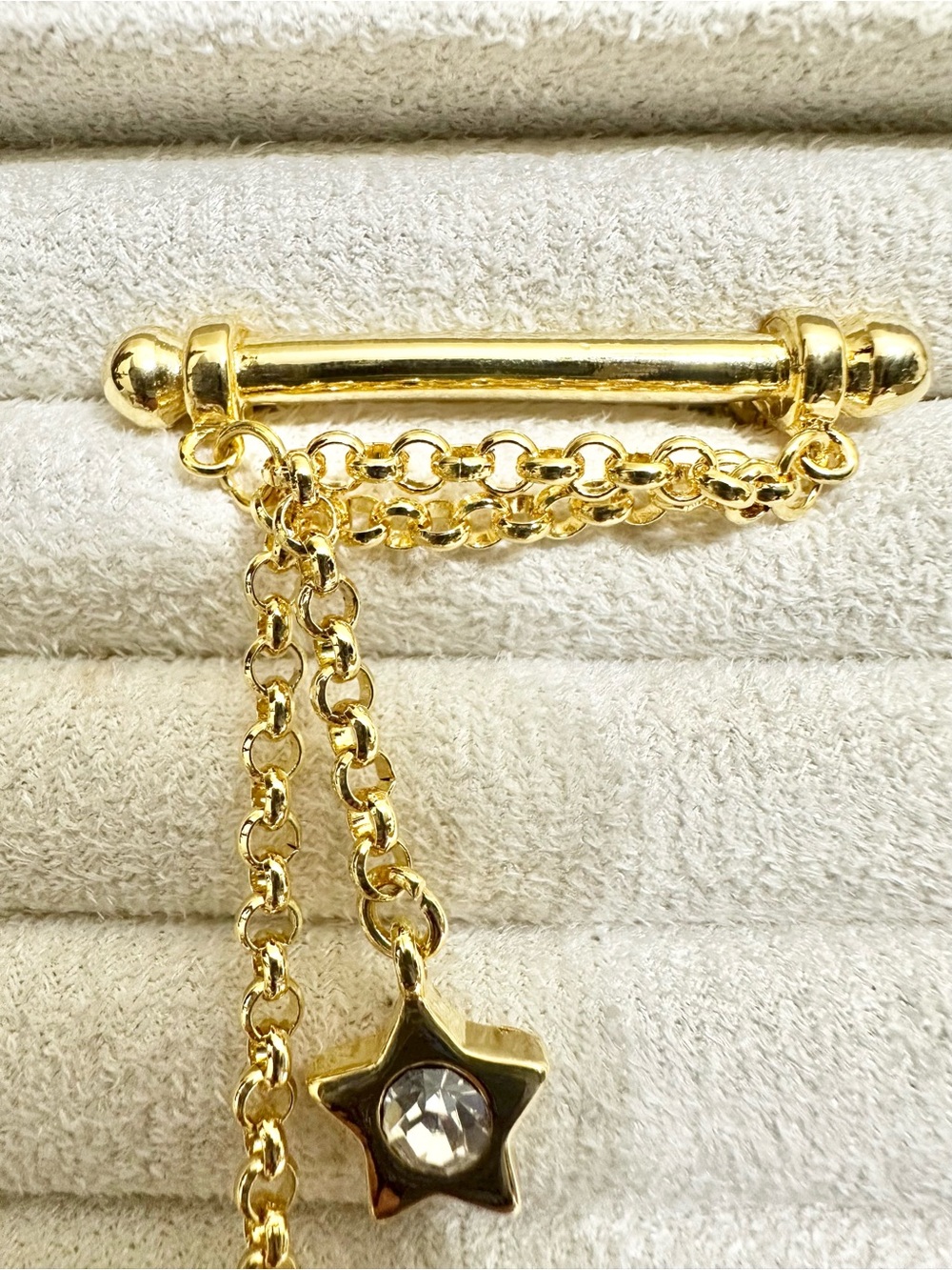 Vintage Gold Plated Star Chain Drop Brooch